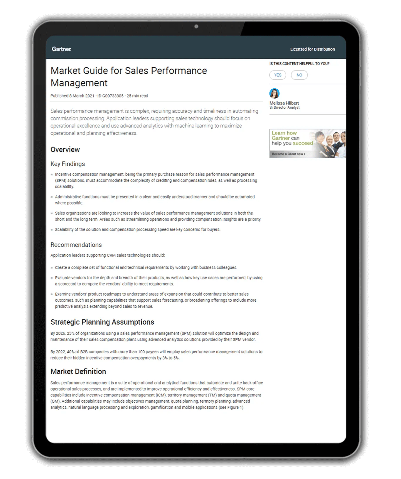 Guía de Mercado para la Gestión del Rendimiento de Ventas de Gartner