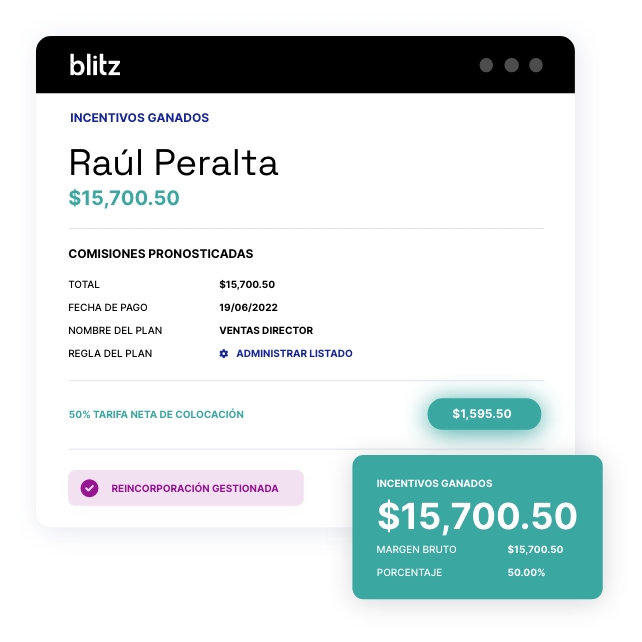 Blitz es la plataforma para el cálculo de comisiones que permite que gerentes del área de compensación tengan mayor visibilidad y seguimiento sobre su desempeño y las comisiones que están generando.
