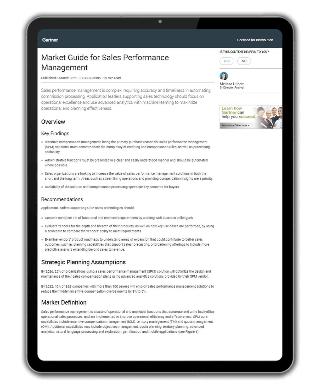 Guía de Mercado para la Gestión del Rendimiento de Ventas de Gartner